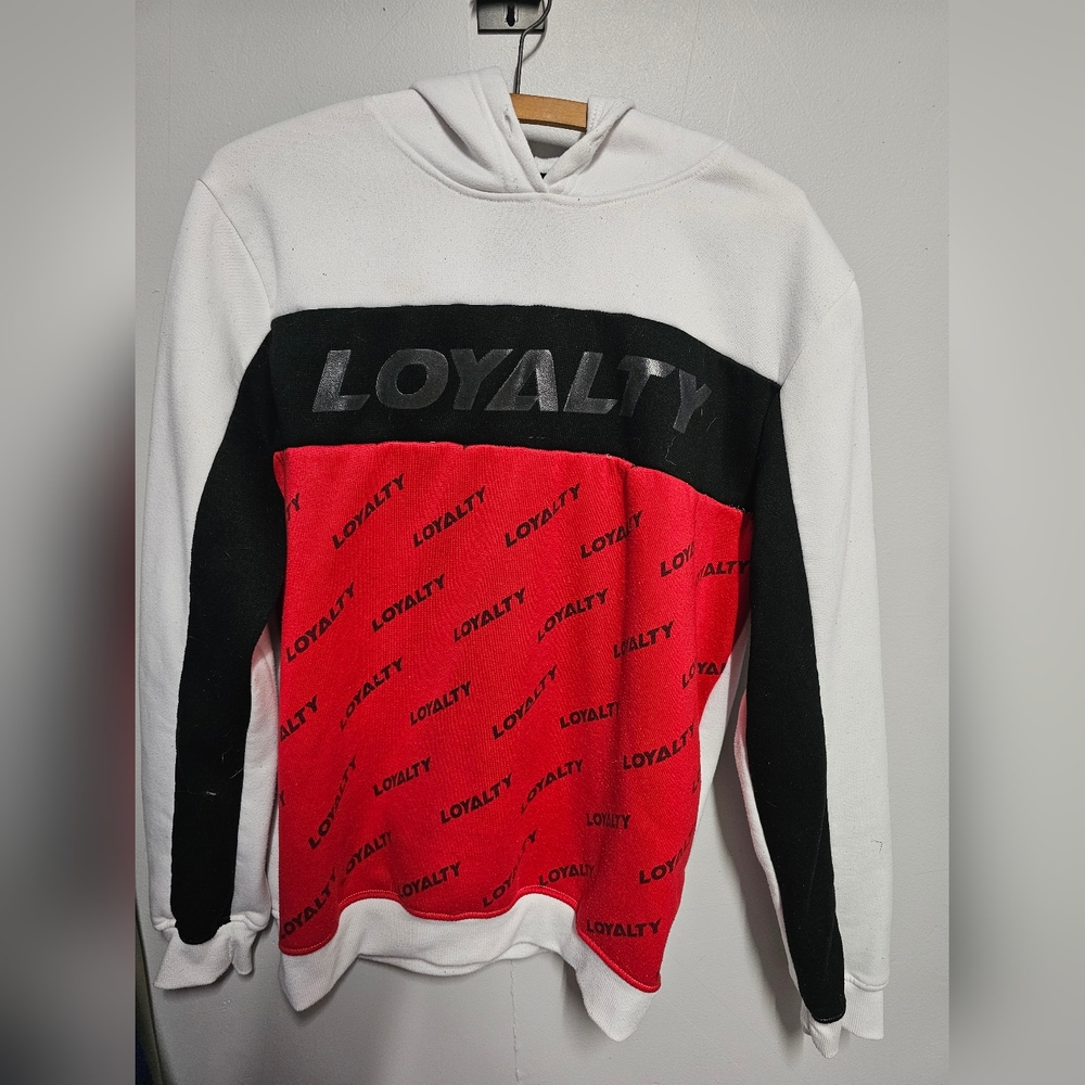 Loyalty Men's White, Black, and Red Hoodie Sweater